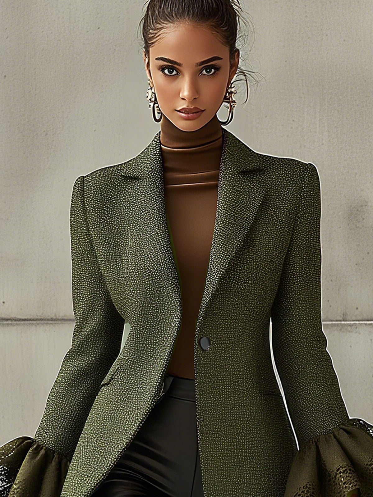 Green Lapel Lace Bell Sleeve Blazer