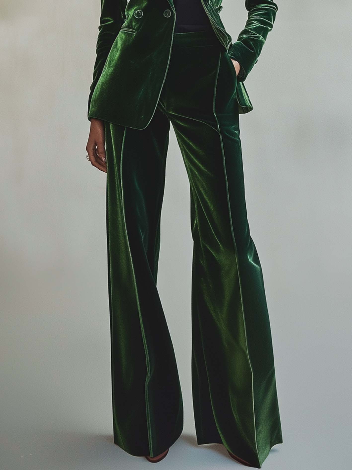 Dark Green Velvet Double-breasted Suit