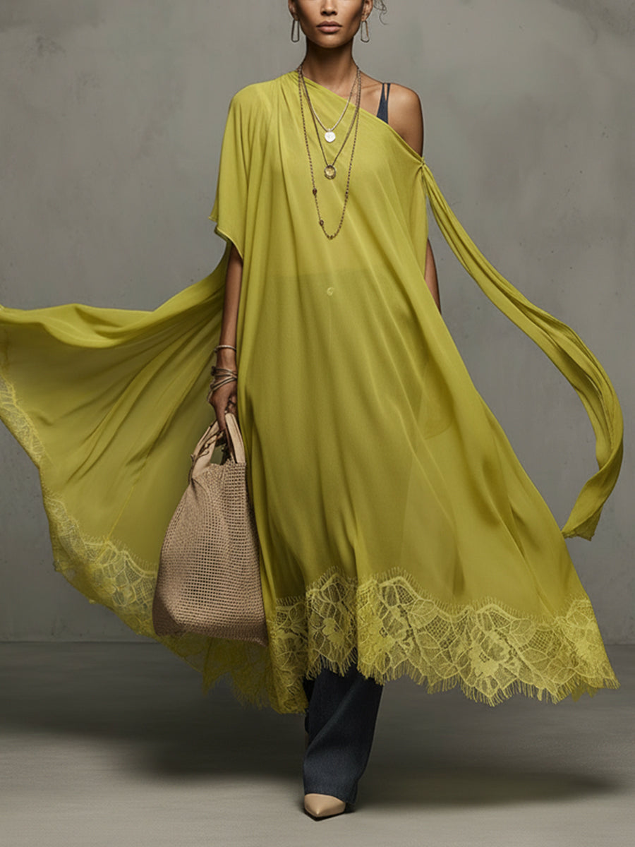 Lime Chiffon Tie Detail Lace Maxi Dress