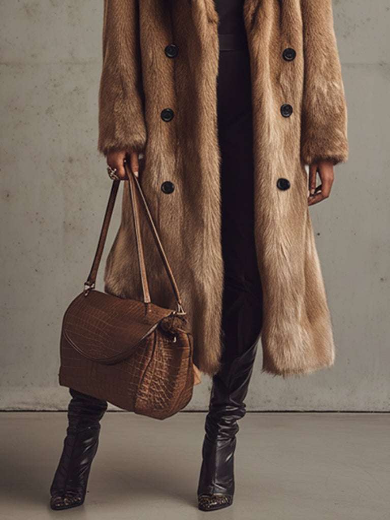 Camel Faux Mink Cashmere Eco Friendly Long Coat