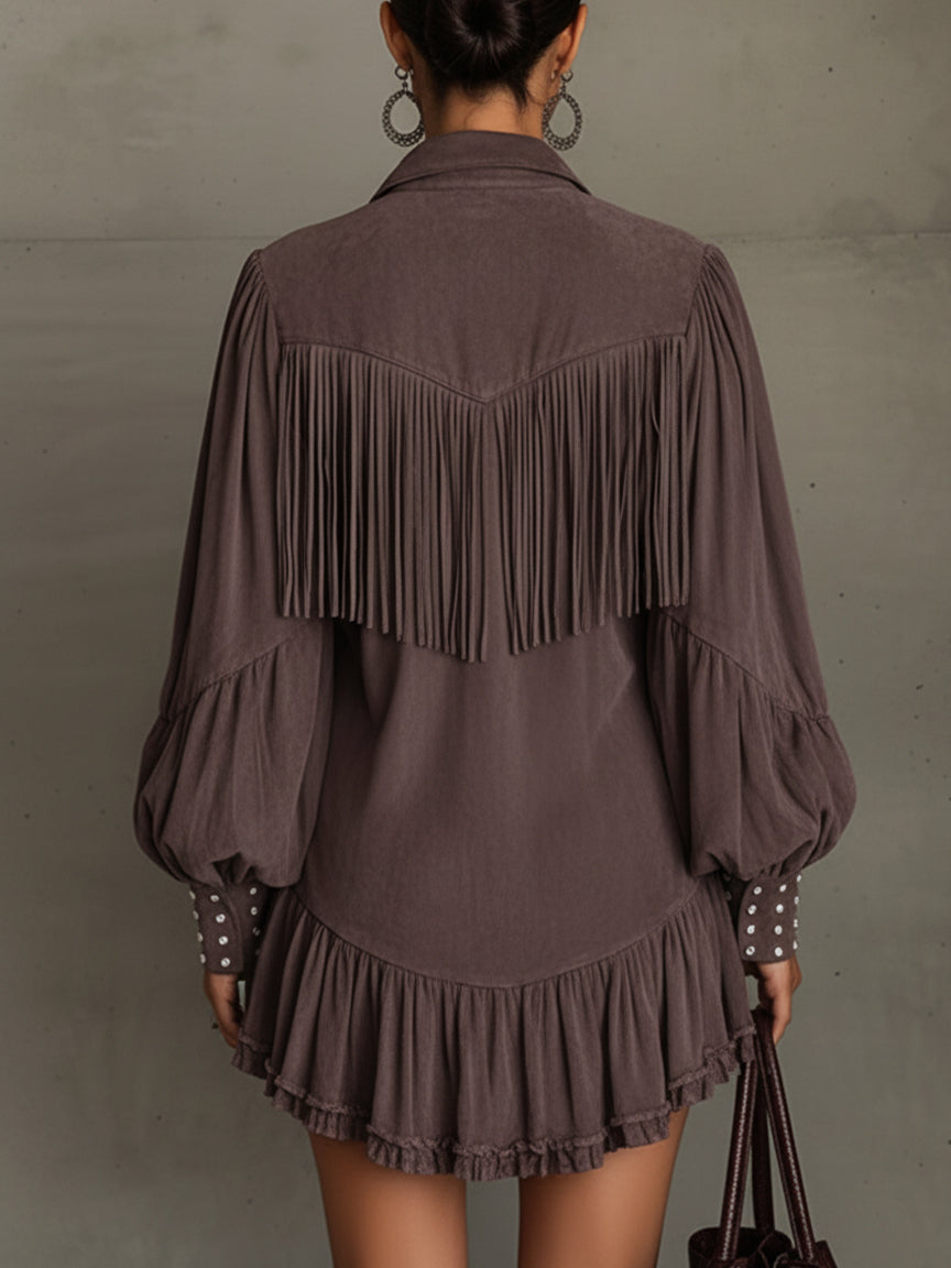 Vintage Plum Suede Fringe Mini Dress