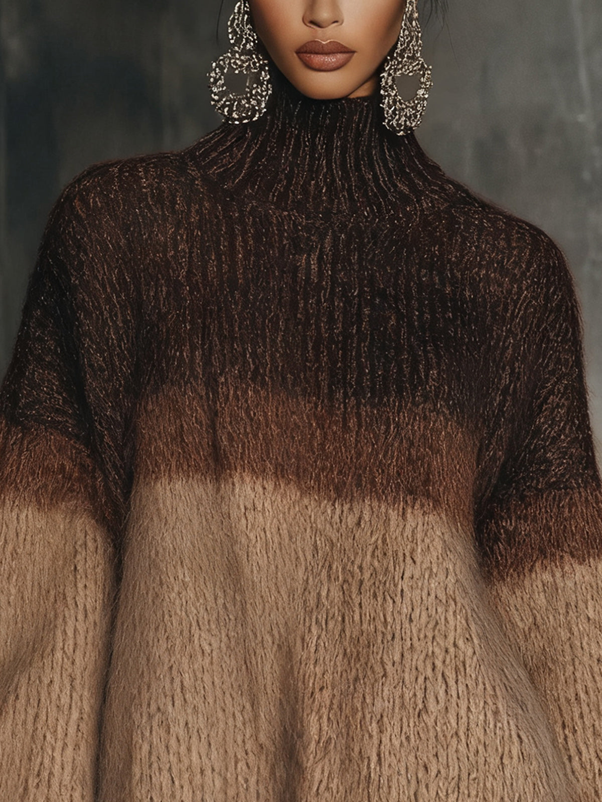 Brown Knit Turtleneck Sweater Dress