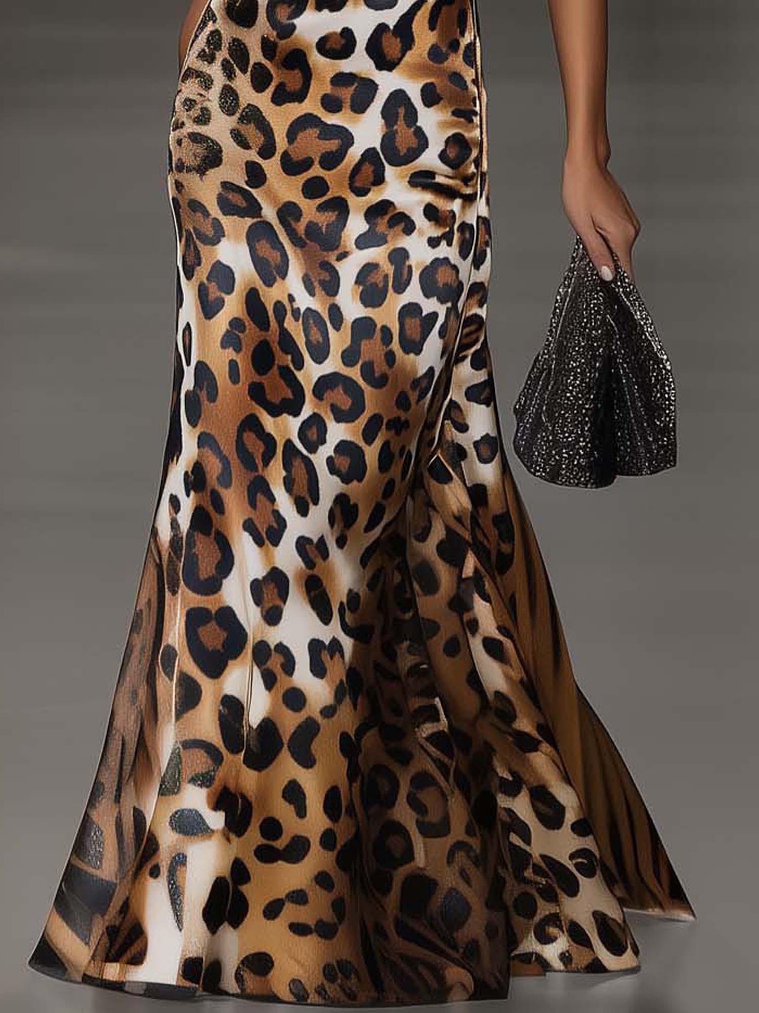 Off Shoulder Mesh Maxi Dress With Gradient Leopard Print