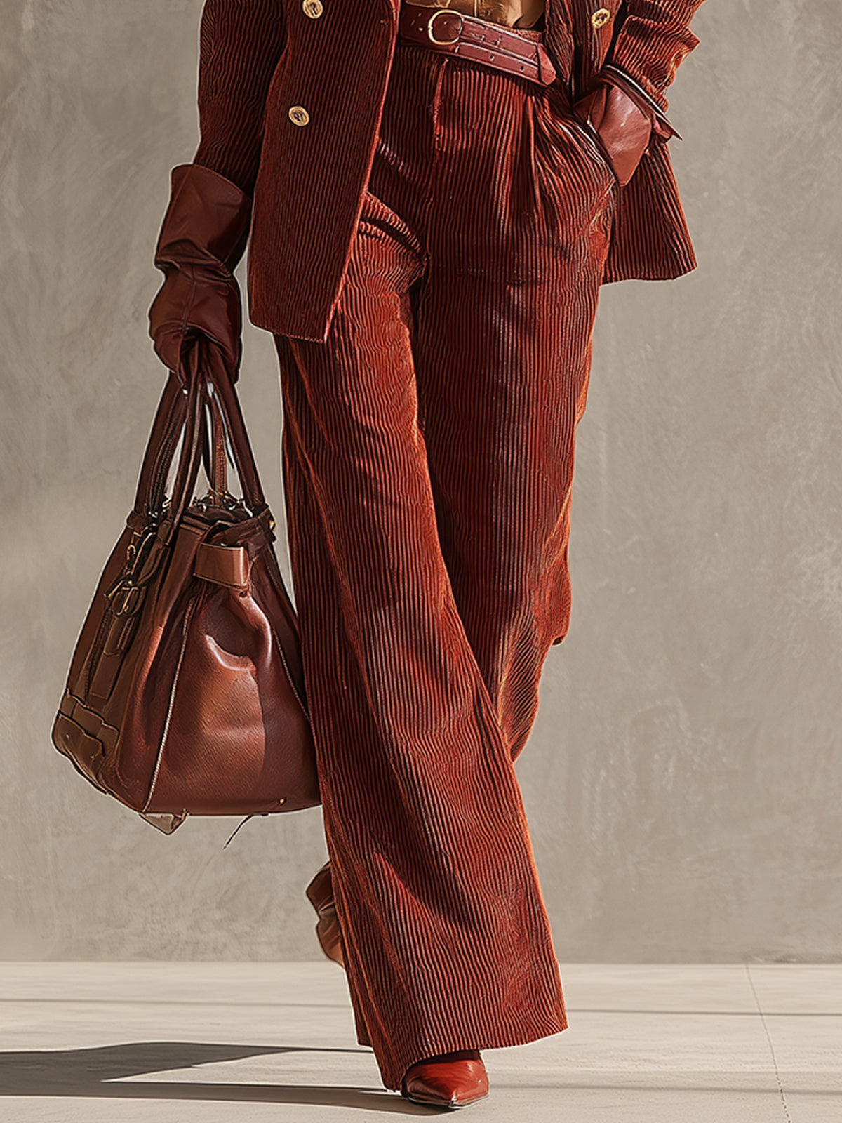 Rust Corduroy Double Breasted Pant Suit
