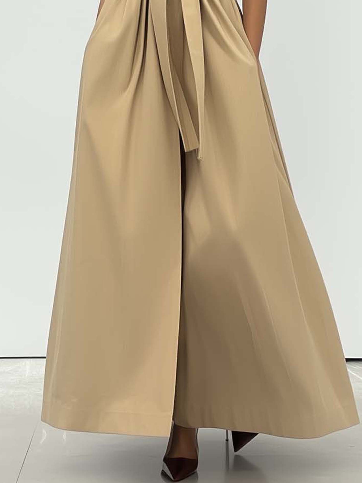 Simple Khaki Maxi Dress With Belt
