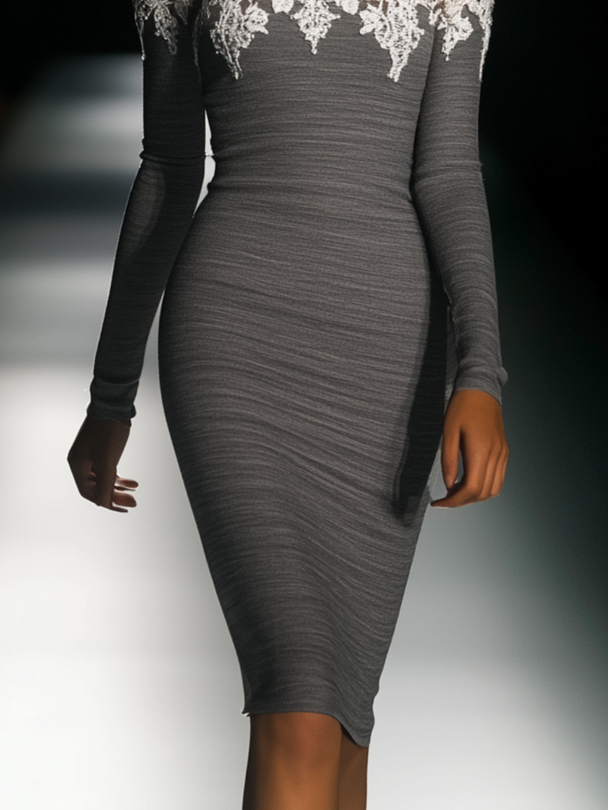 Sophisticated Off Shoulder Bodycon Dress With Lace Trim