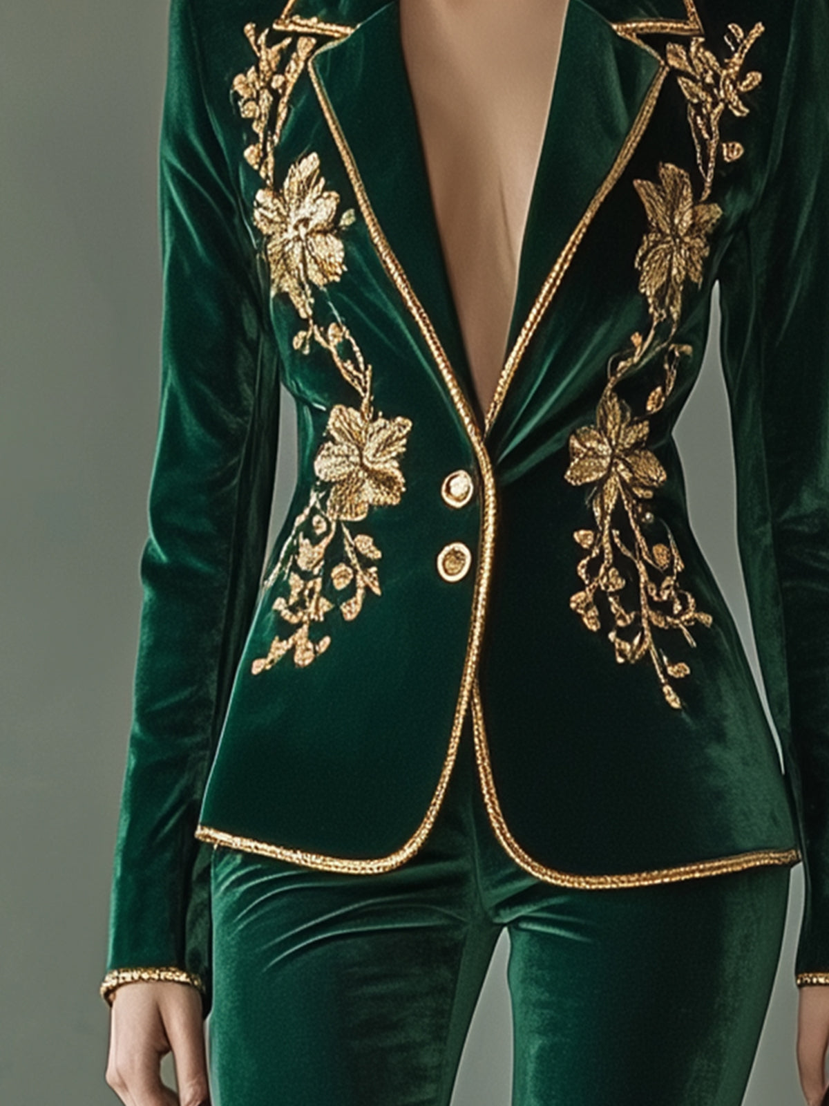 Green Embroidered Velvet Blazer