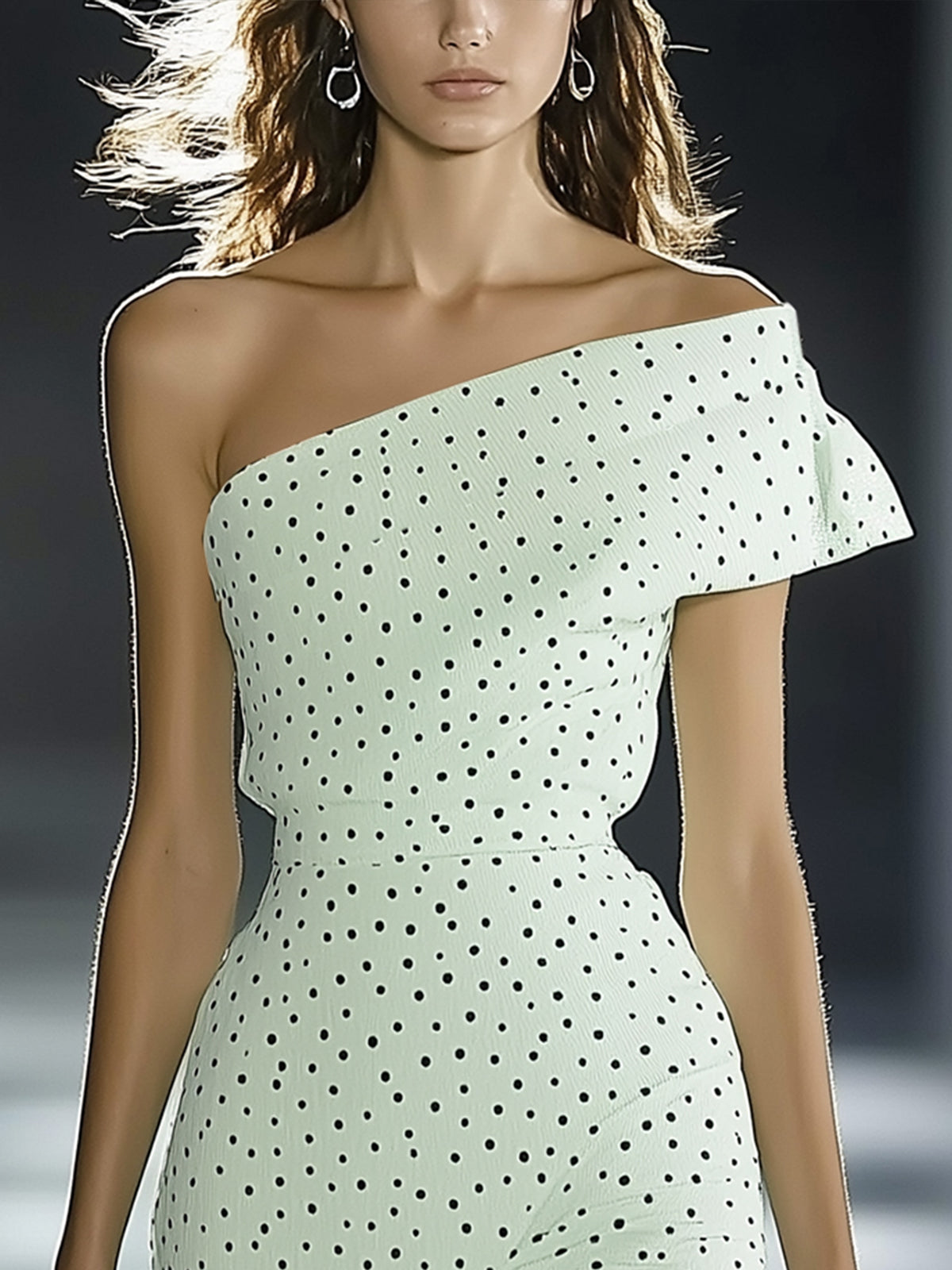 One Shoulder Green Polka Dot Mermaid Dress