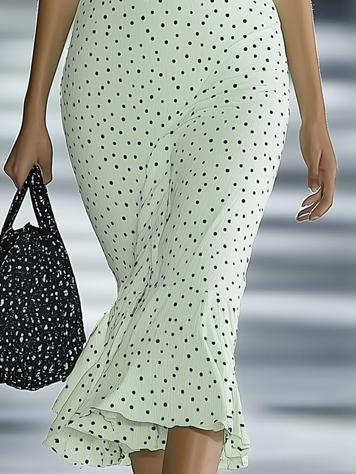 One Shoulder Green Polka Dot Mermaid Dress