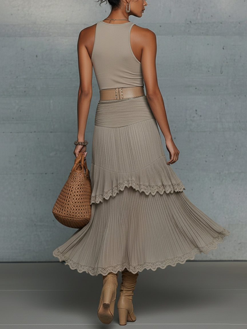 Oatmeal Comfortable Sleeveless Chiffon Maxi Dress Accessories Not Included