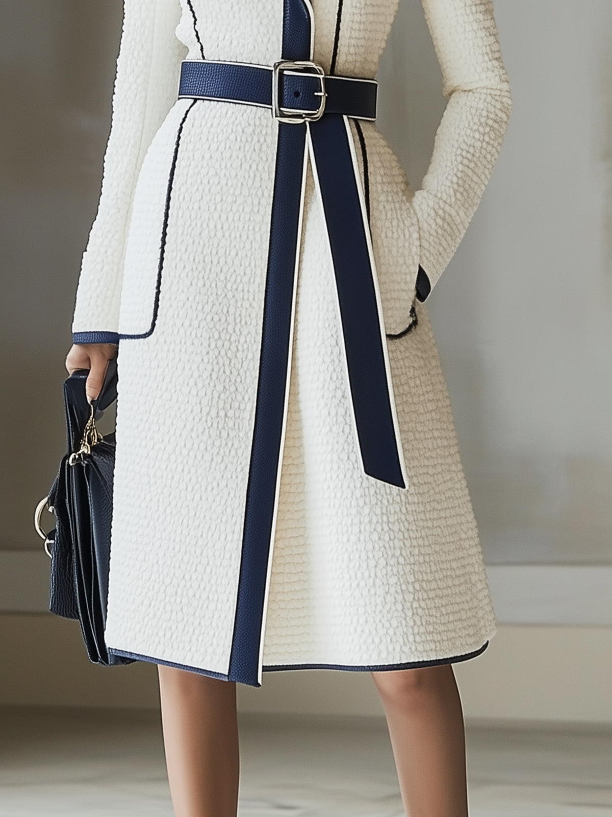 Navy Trim Textured Coat