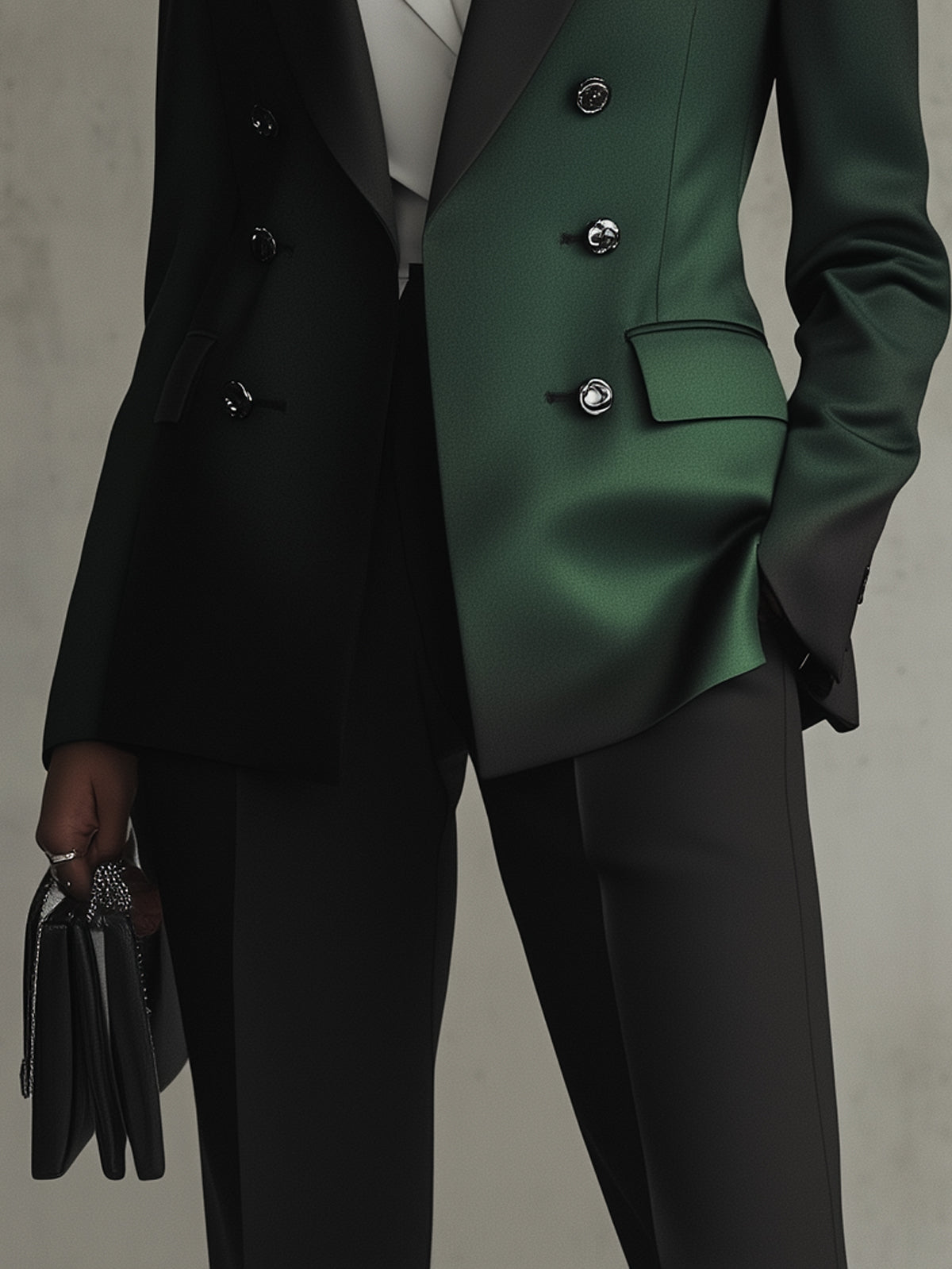 Black And Green Ombre Double Breasted V-Neck Long Sleeved Blazer