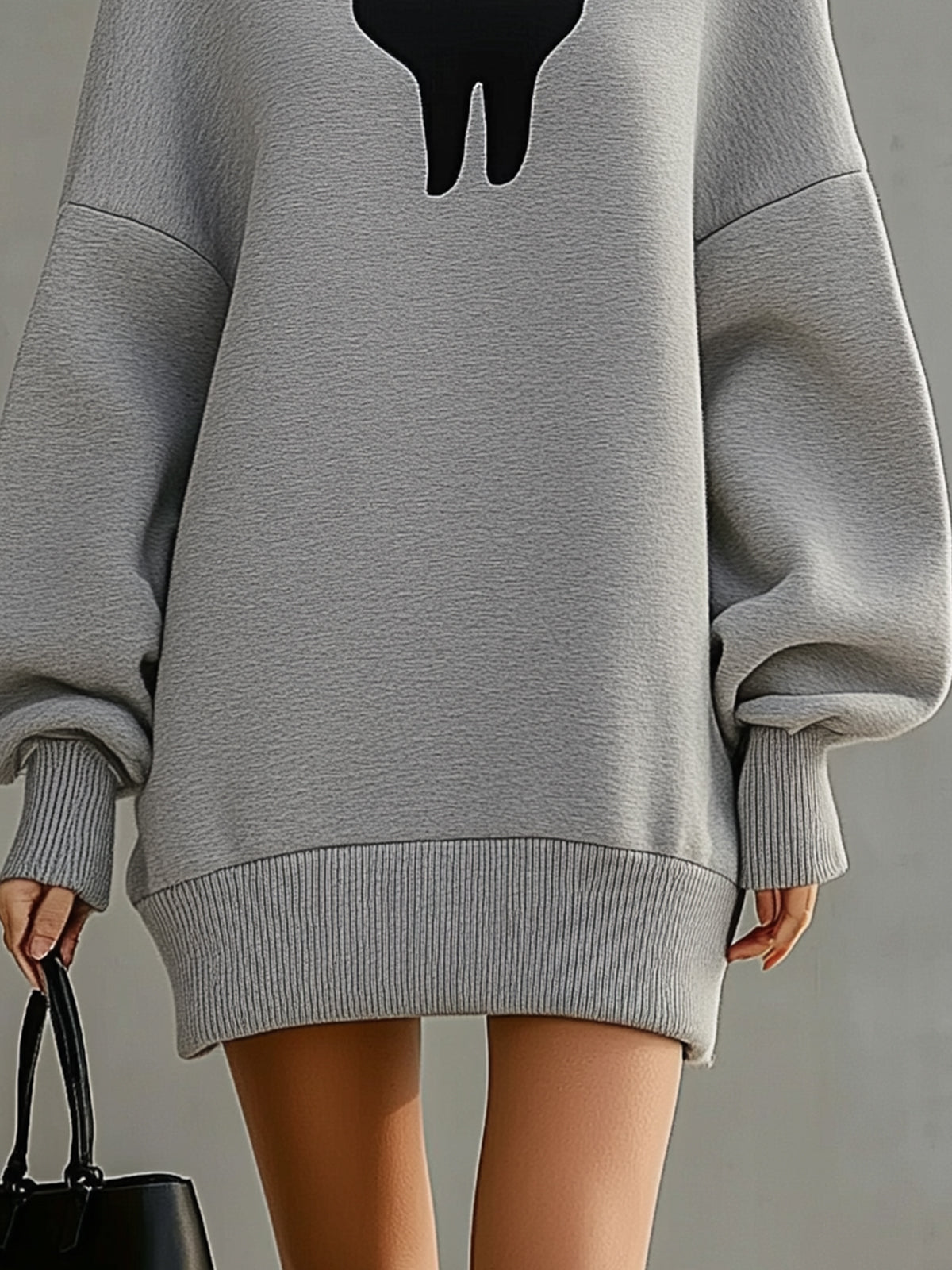 Gray Casual Cat Graphic Sweatshirt Dress