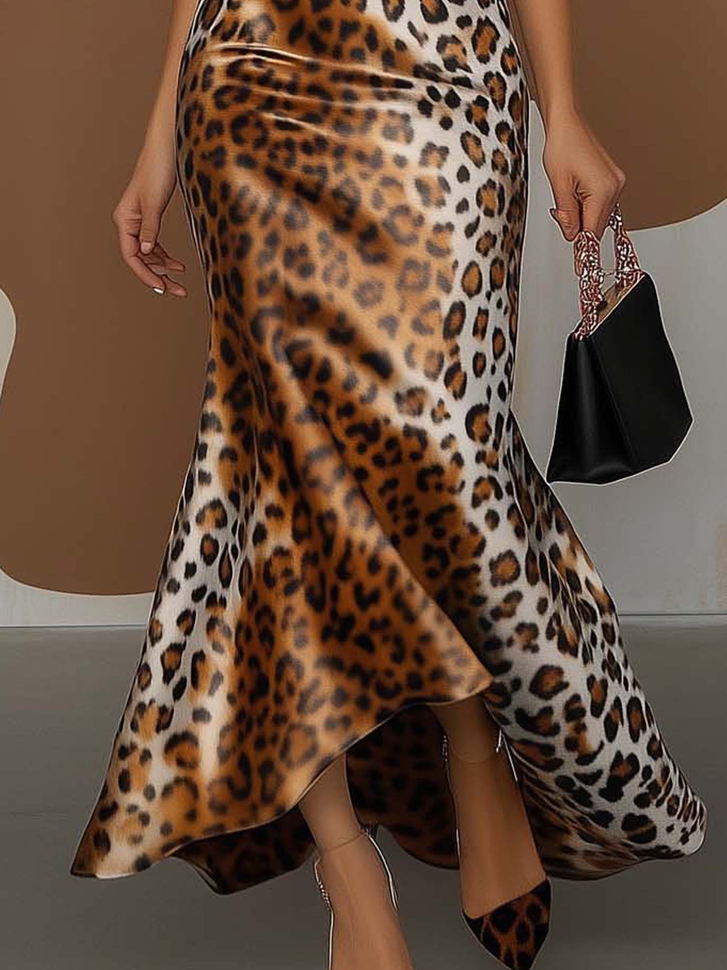 One Shoulder Maxi Dress With Gradient And Leopard Print With Ruffles