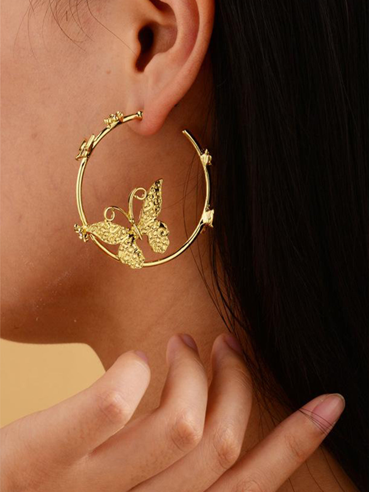 Large Circle Butterfly Earrings
