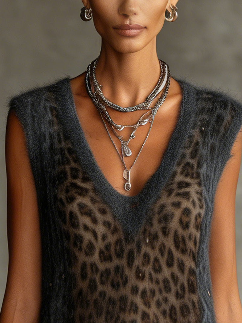 Brown Leopard Fuzzy Knit Mini Dress