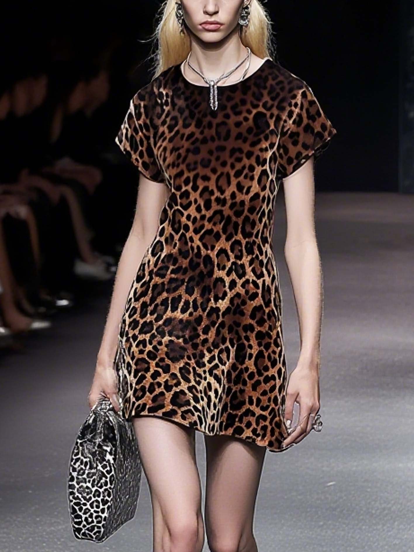 Stylish Leopard Print Velvet Mini Dress