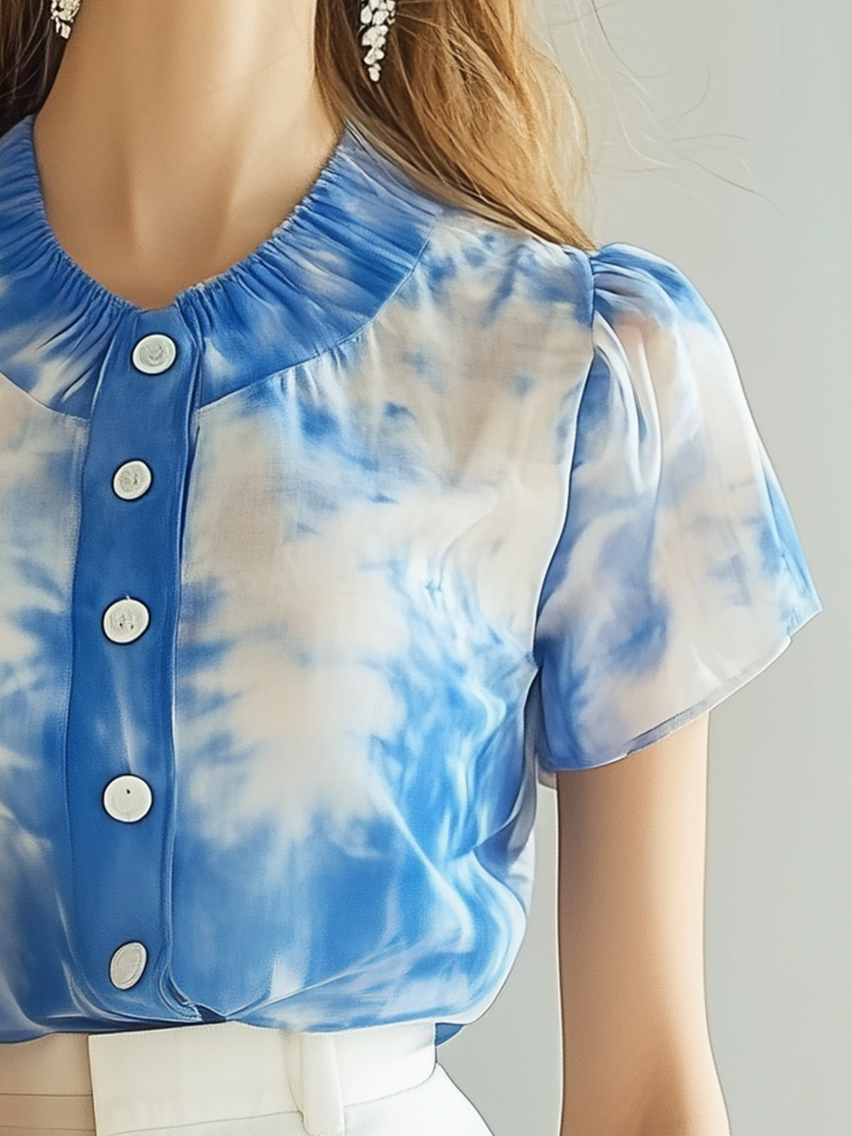 Tie Dye Single Breasted Chiffon Blouse