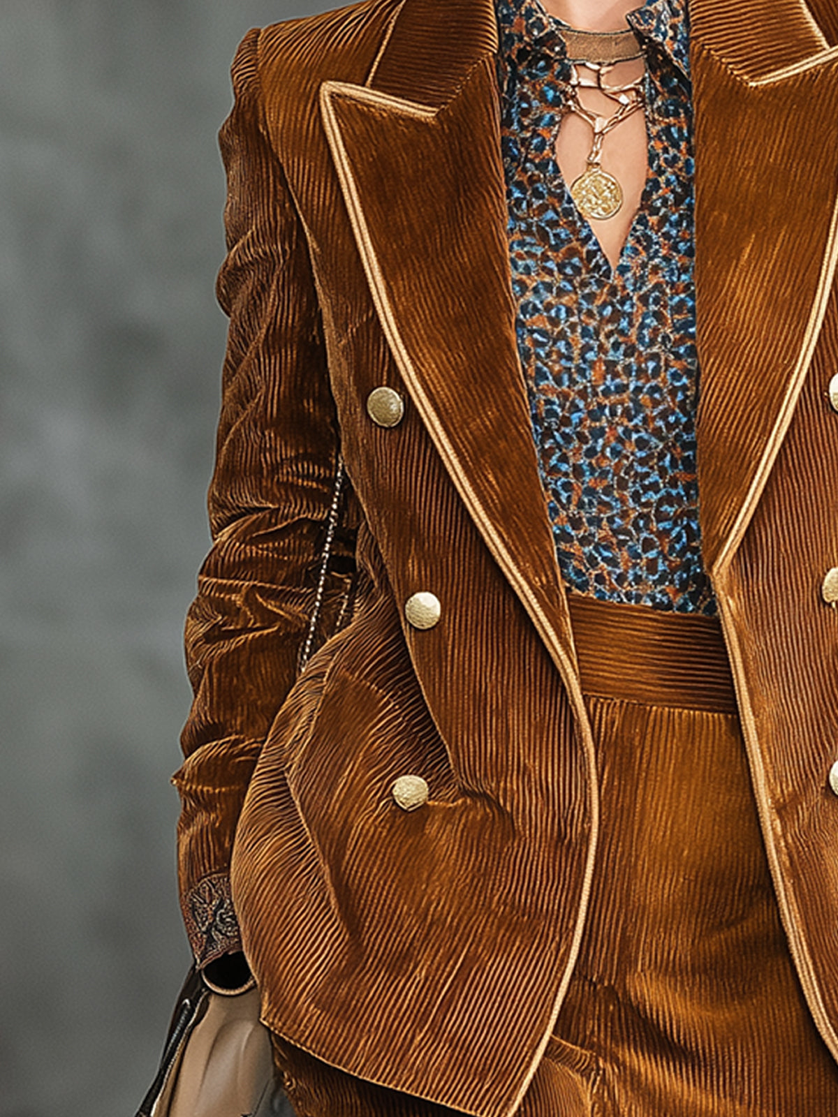 Caramel Corduroy Double Breasted Blazer