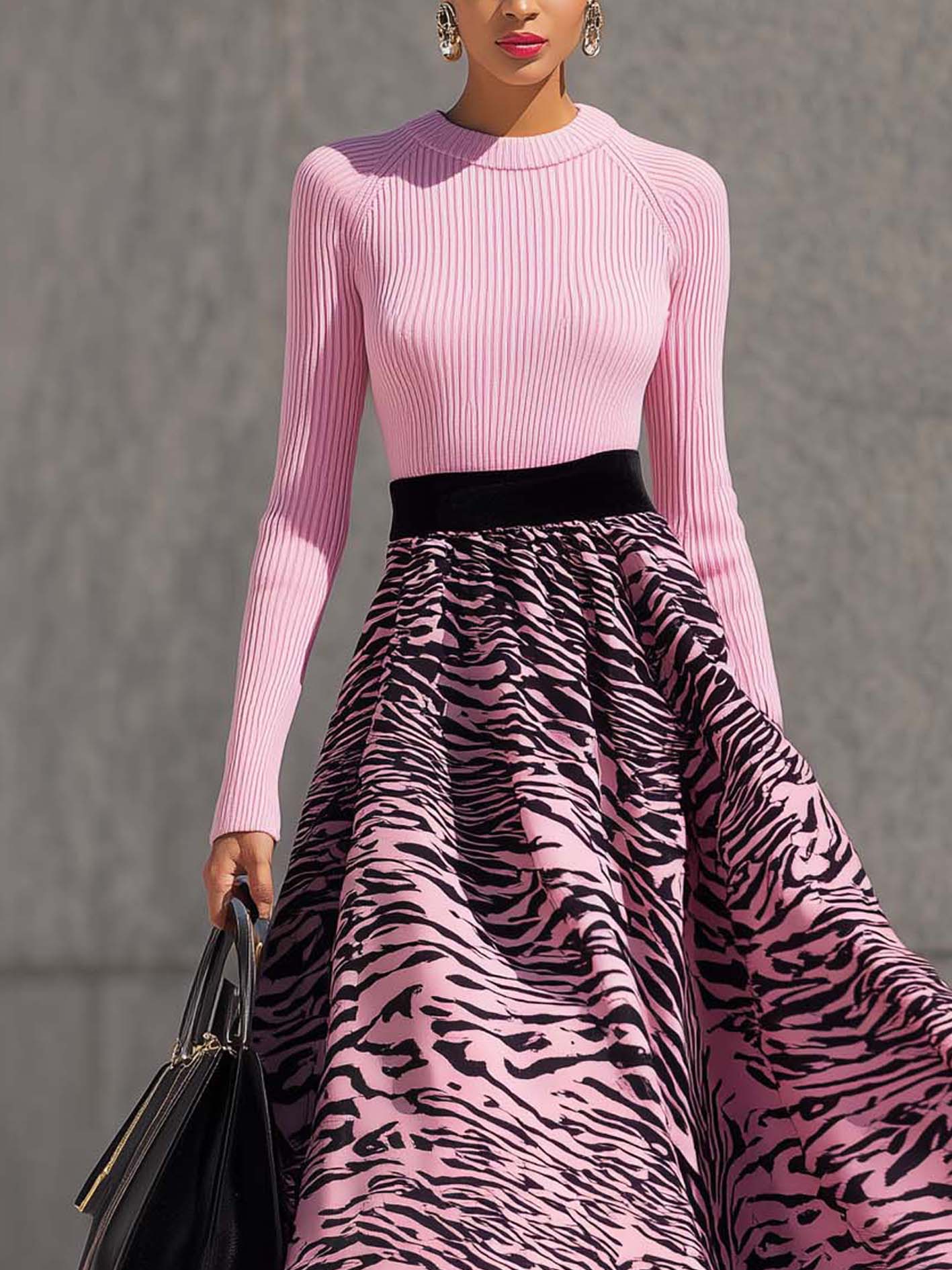 Zebra Print Pink Velvet And Sweater Set