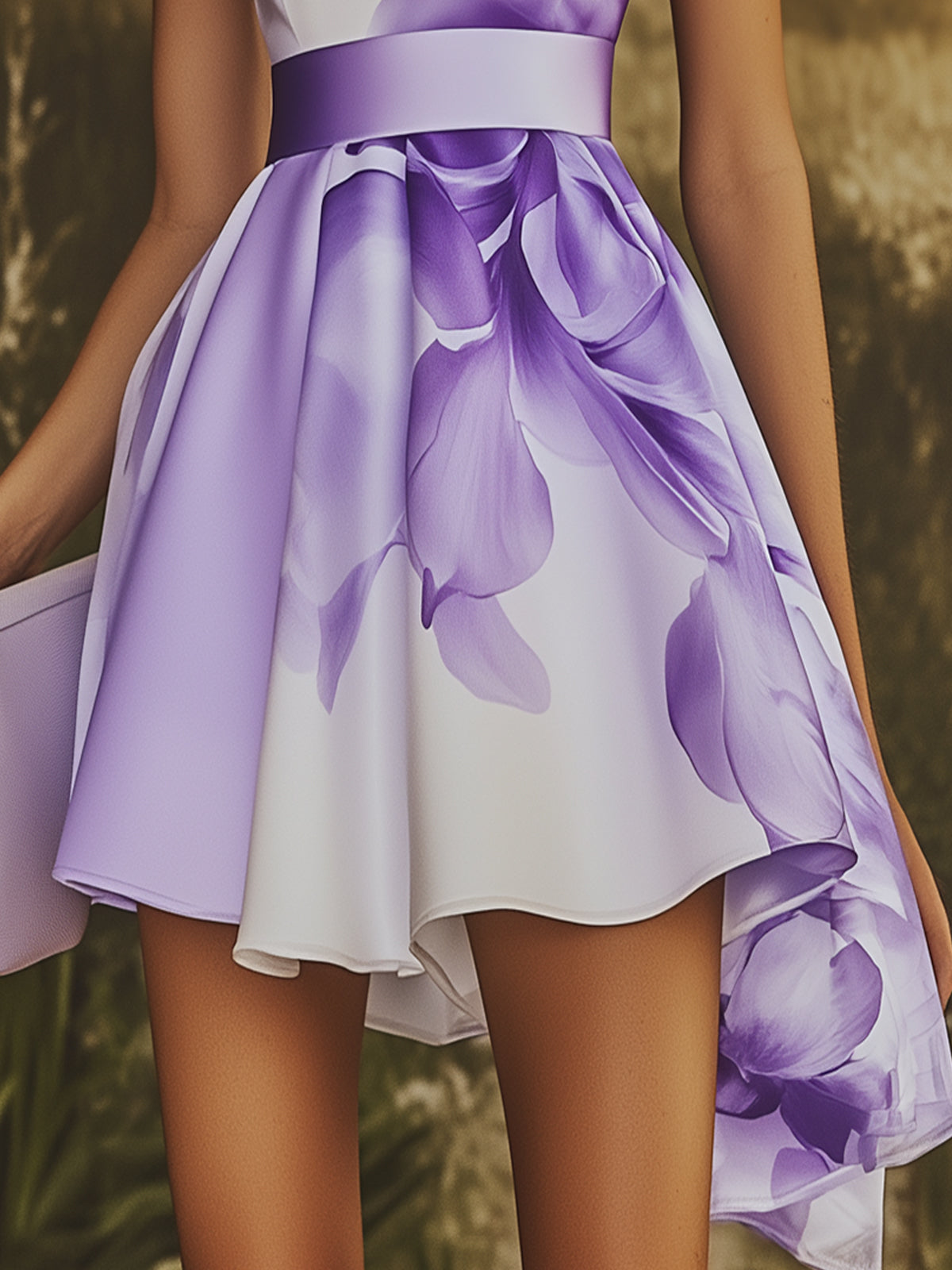 One Shoulder Floral Print Satin Mini Dress With Asymmetrical Hem