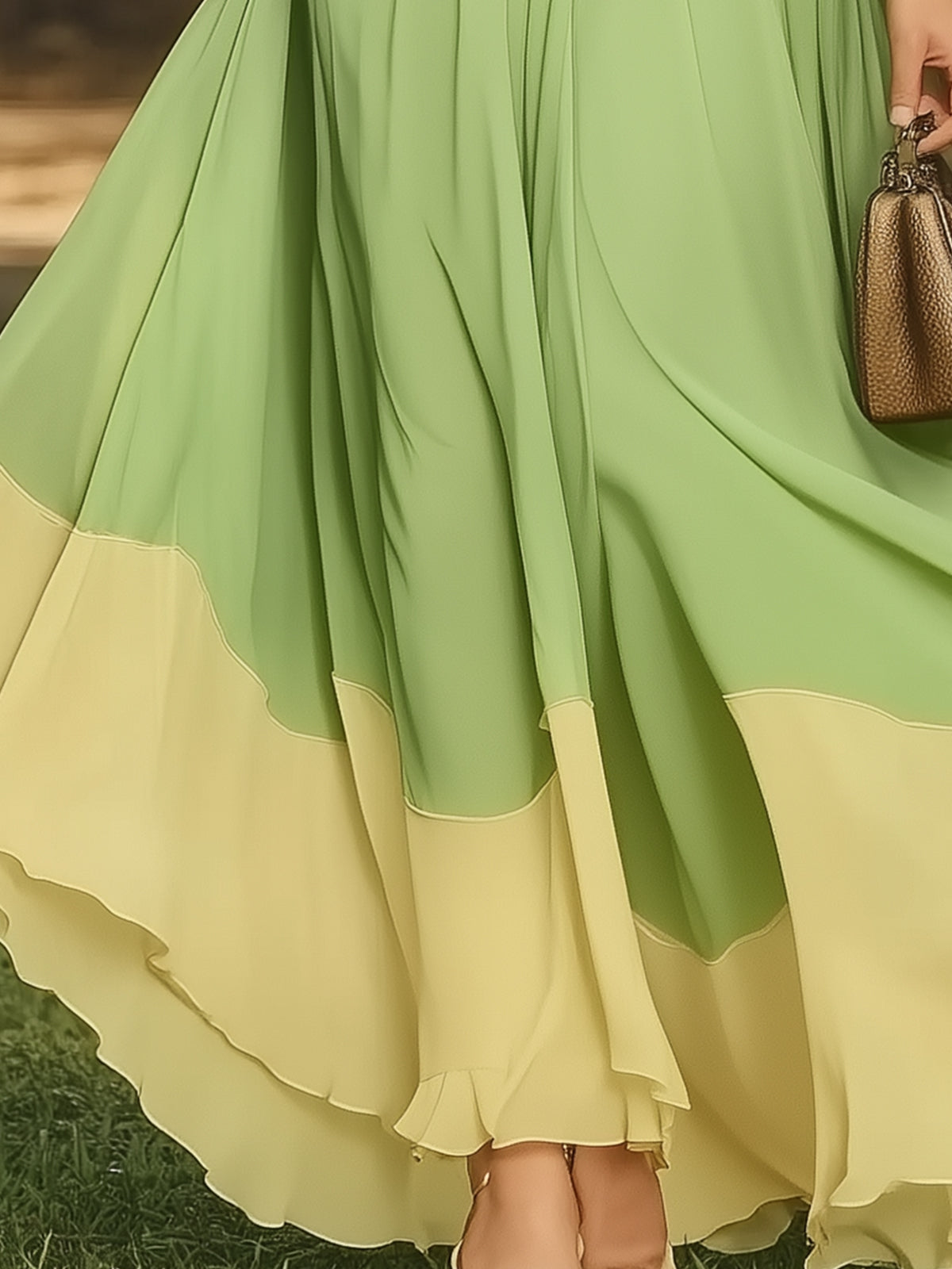 Chic Colorblock Chiffon Maxi Dress With Artistic Design