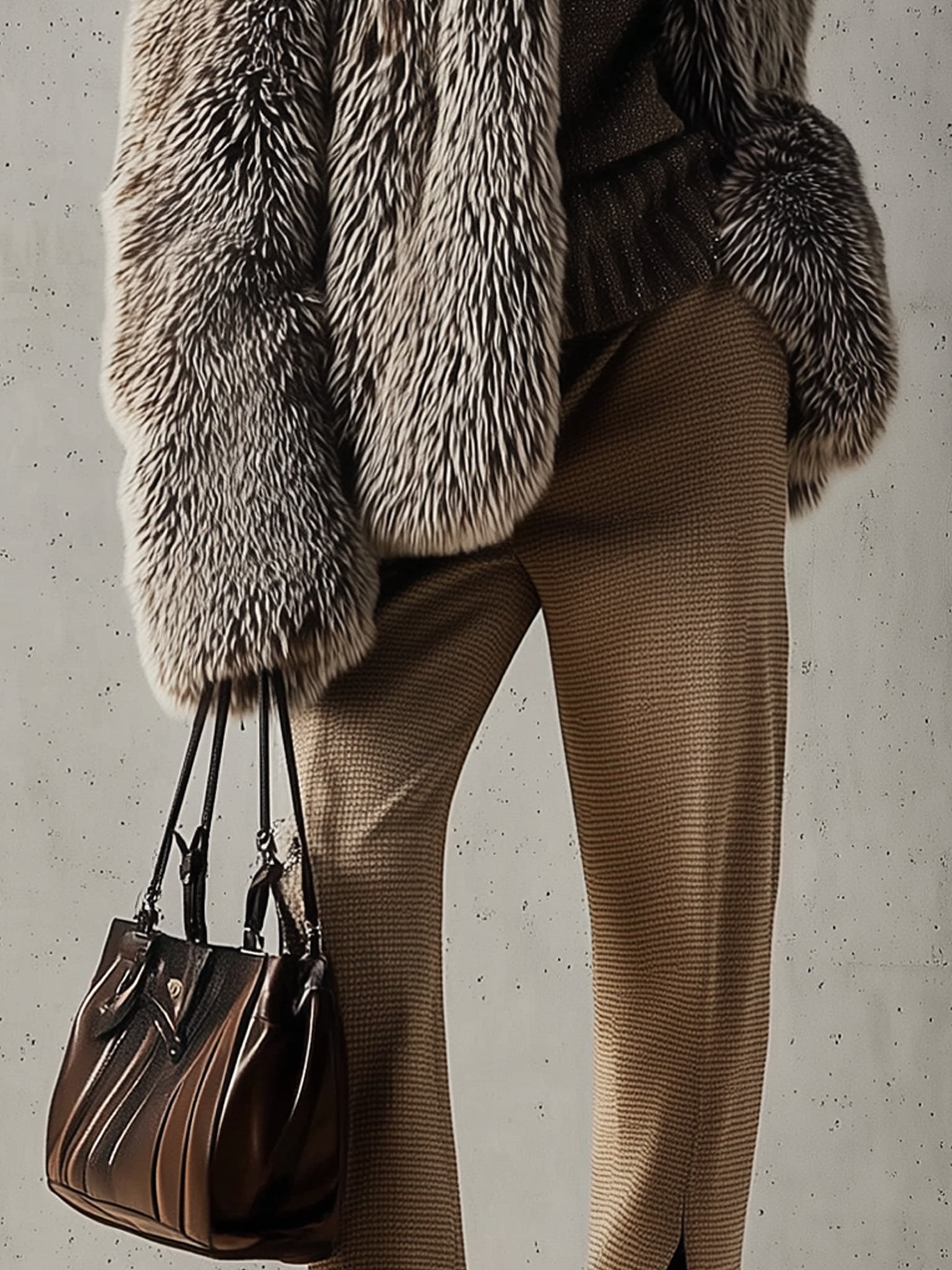 Gray Ombre Warm Eco Faux Fur Long Sleeved Coat