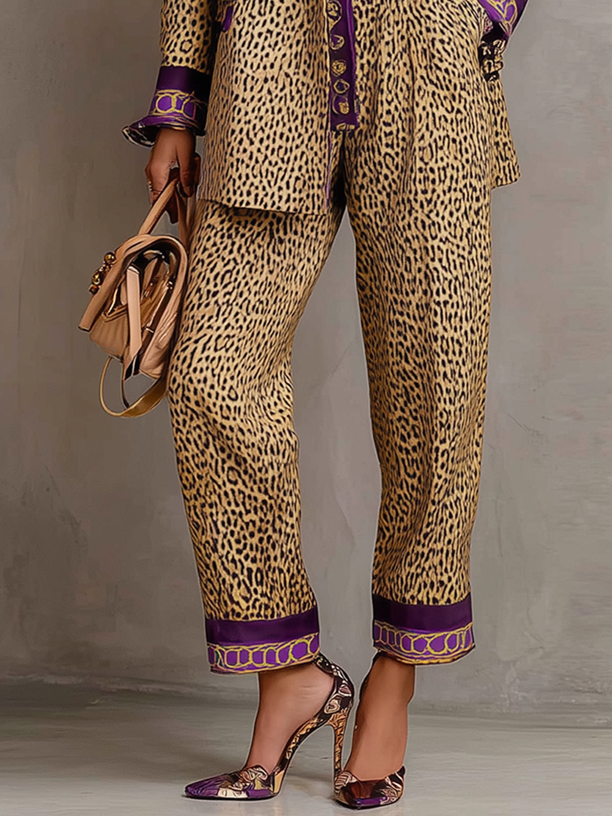 Gold Leopard Print With Purple Collar Suit