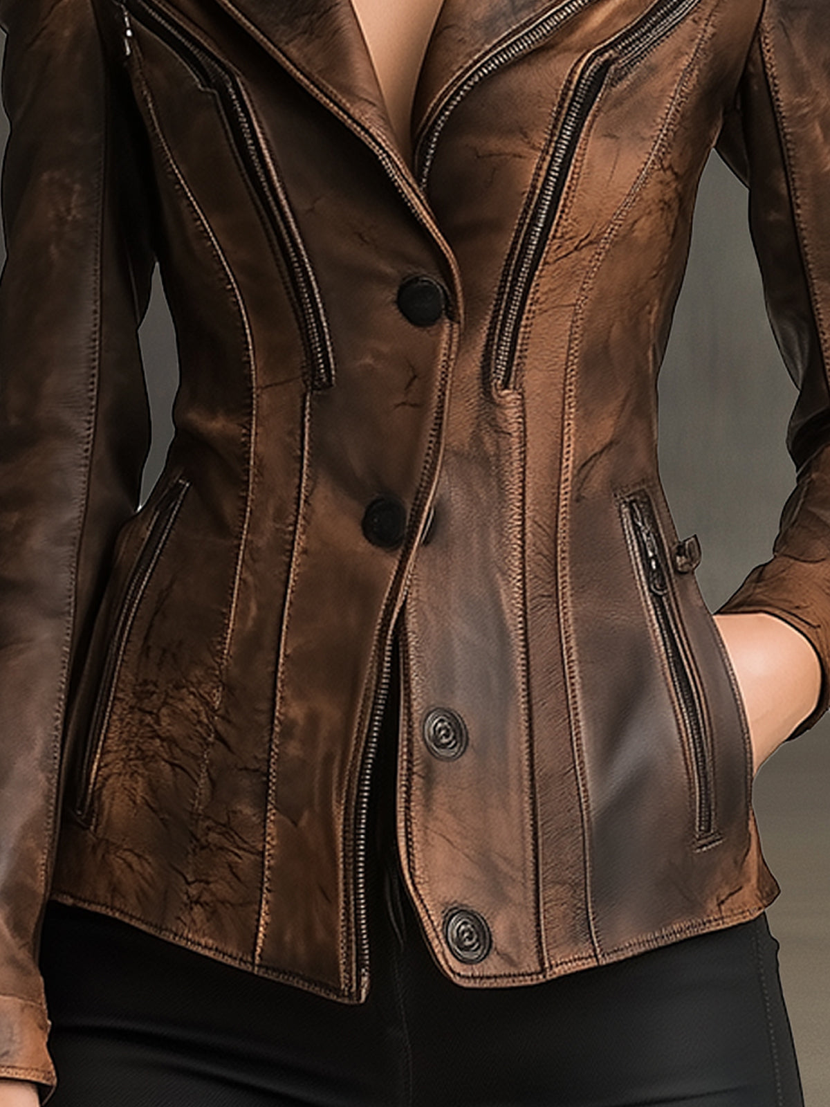 Brown Fashion Vintage Faux Leather Jacket