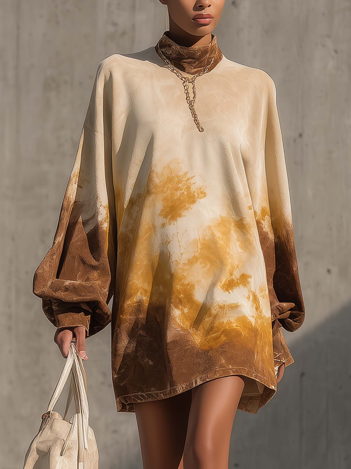 Beige Ombre Faux Suede Mini Dress