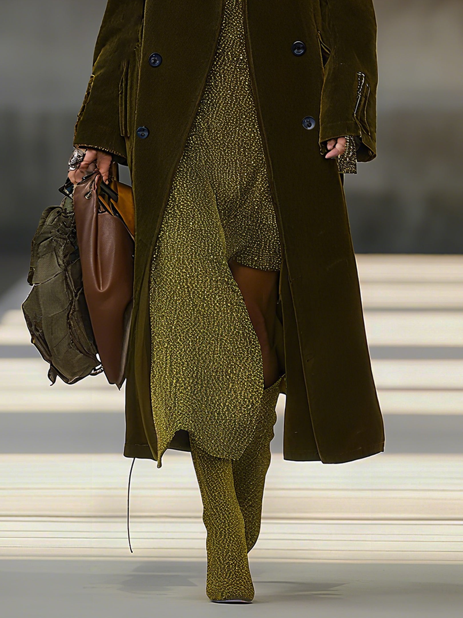 Olive Green Velvet Lapel Double Breasted Coat