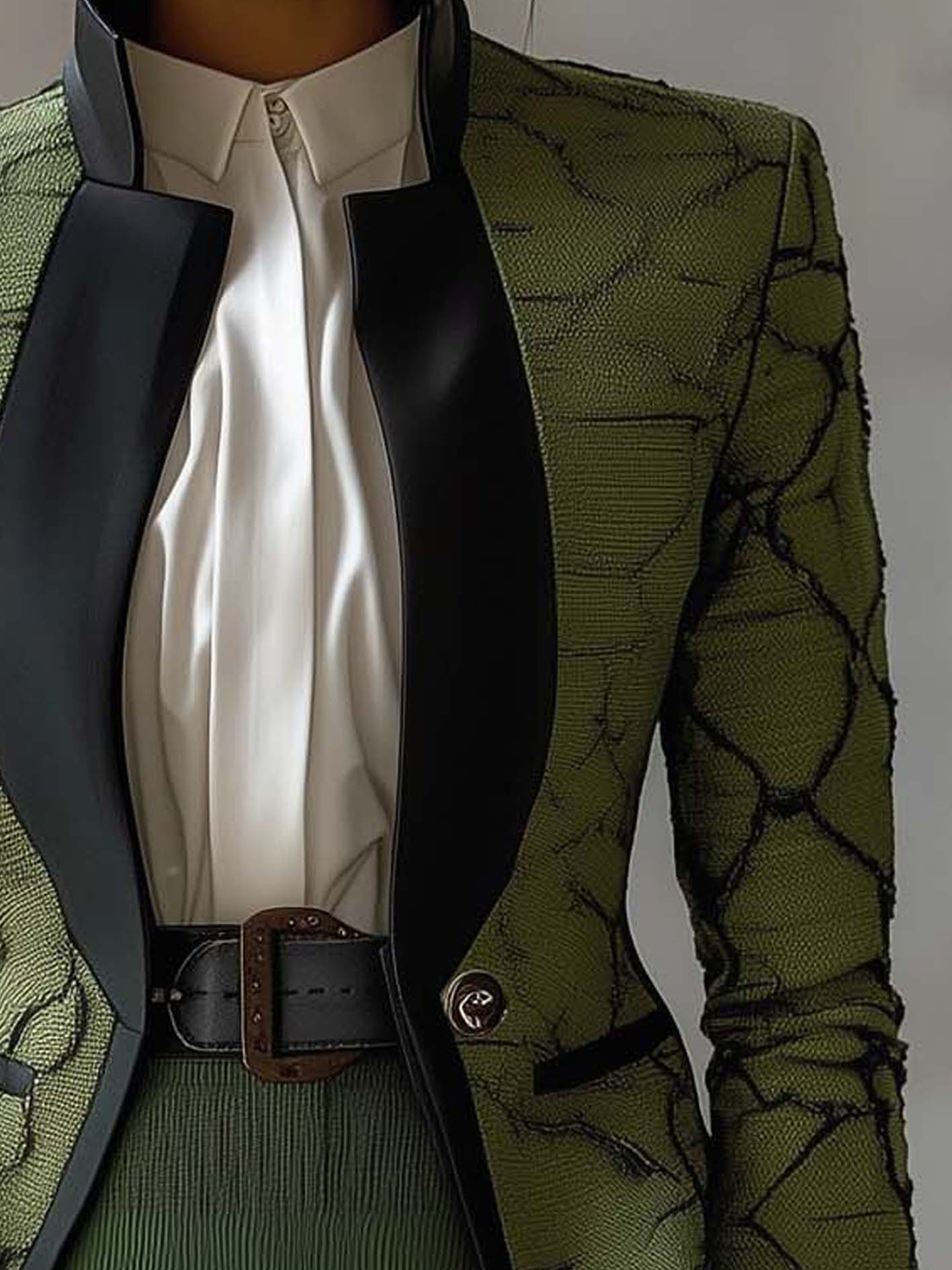 Green Jacket With Retro Pattern And Black Trim