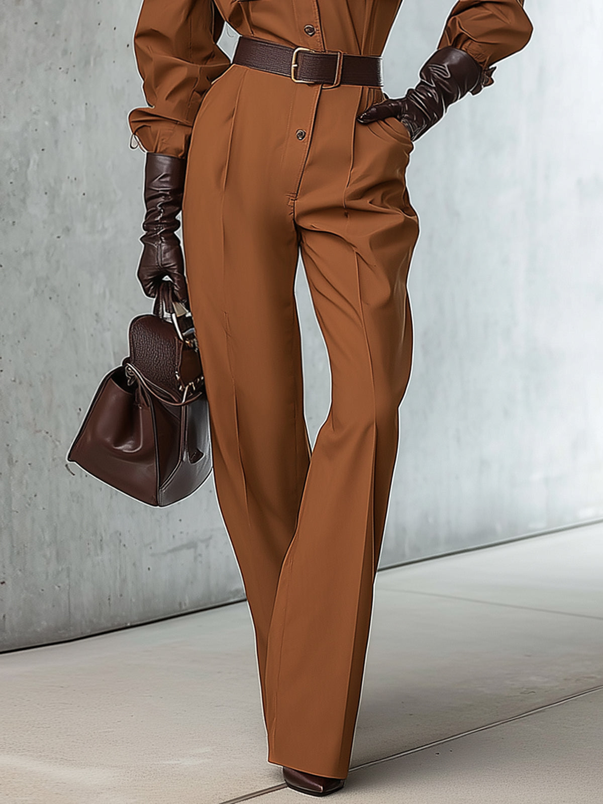 Maroon Slim Fit Jumpsuit With Contrasting Leather Collar (Belt Included)