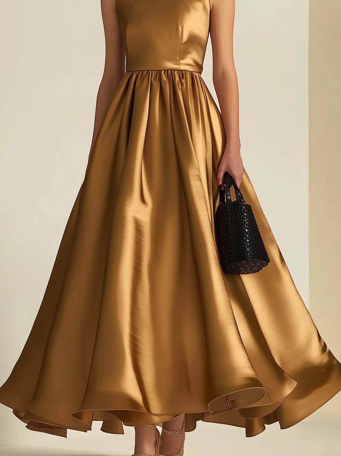 Luxurious Gold Satin Maxi Dress