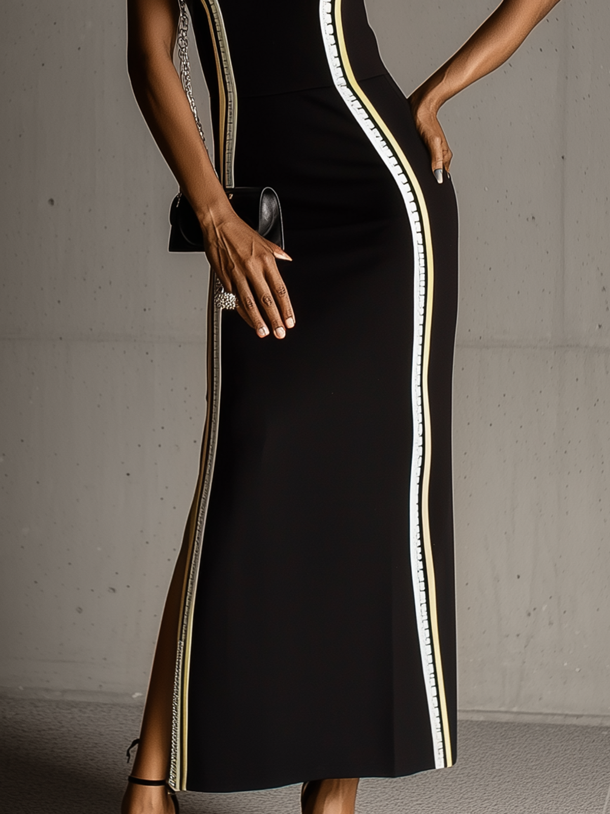 Black Contrast Trim Sleeveless Bodycon Maxi Dress