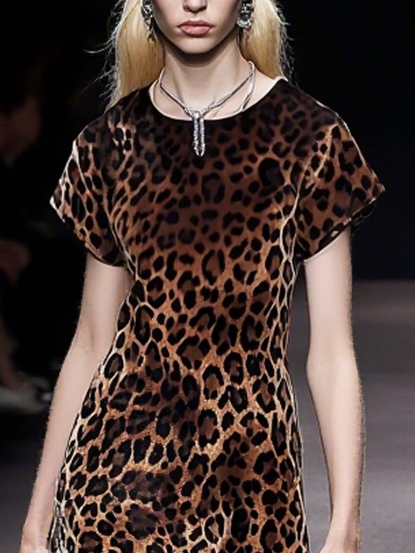 Stylish Leopard Print Velvet Mini Dress