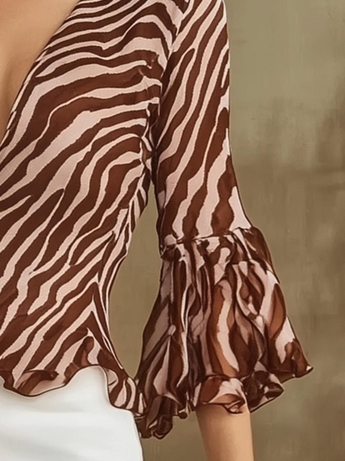 Zebra Print Flare Sleeve Blouse