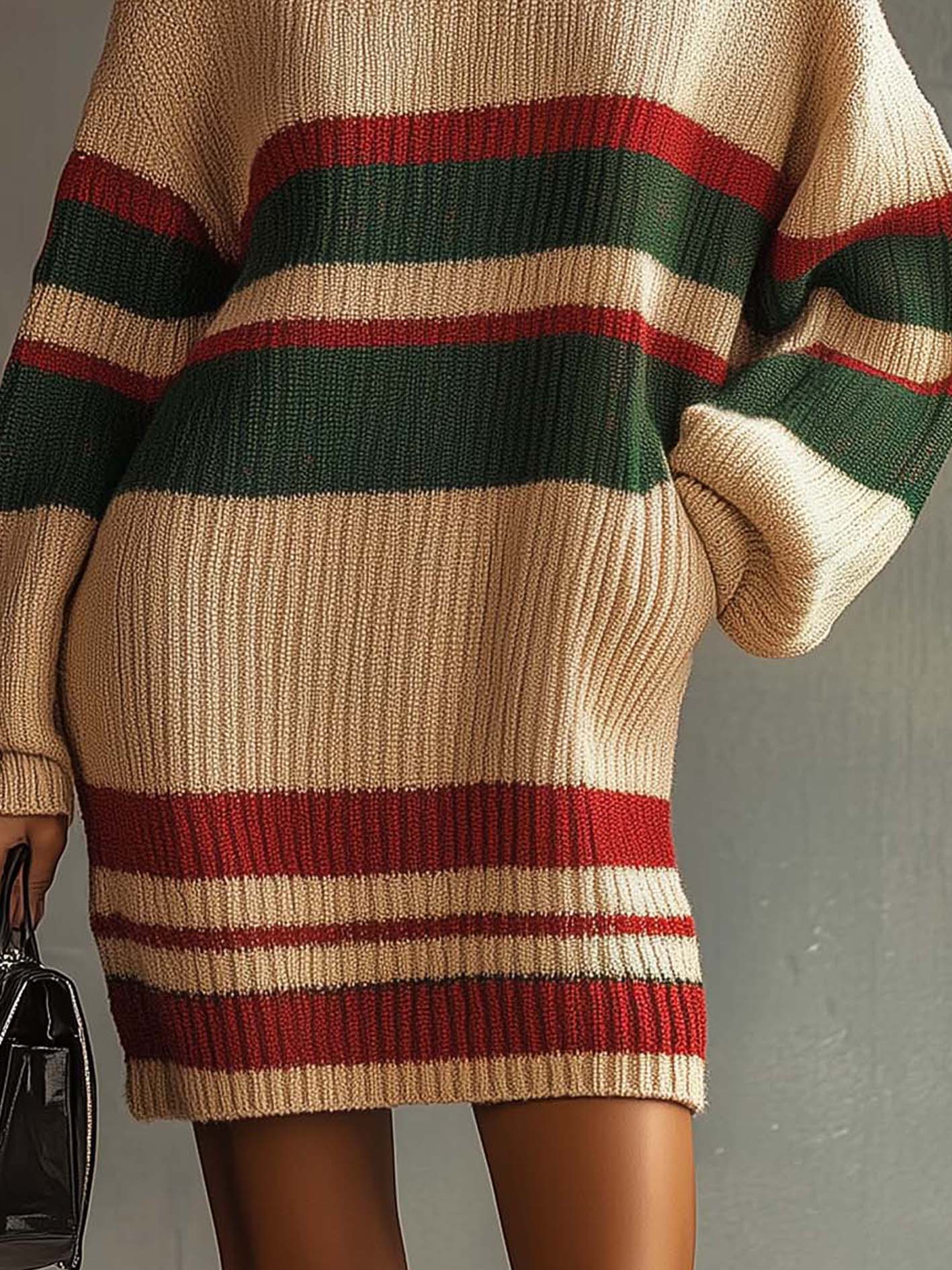 Off-white Knitted Mini Dress With Colorful Lines
