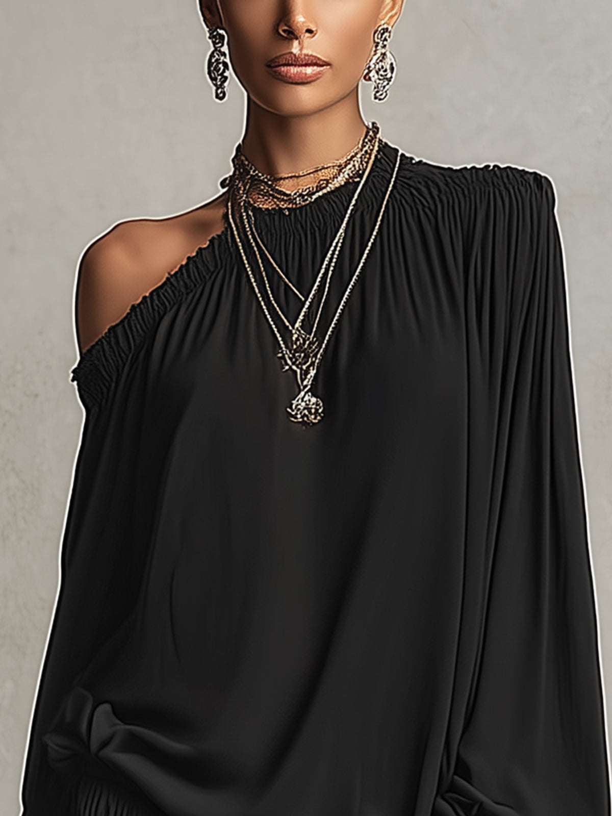 Black One-Shoulder Lace Trim Mini Dress