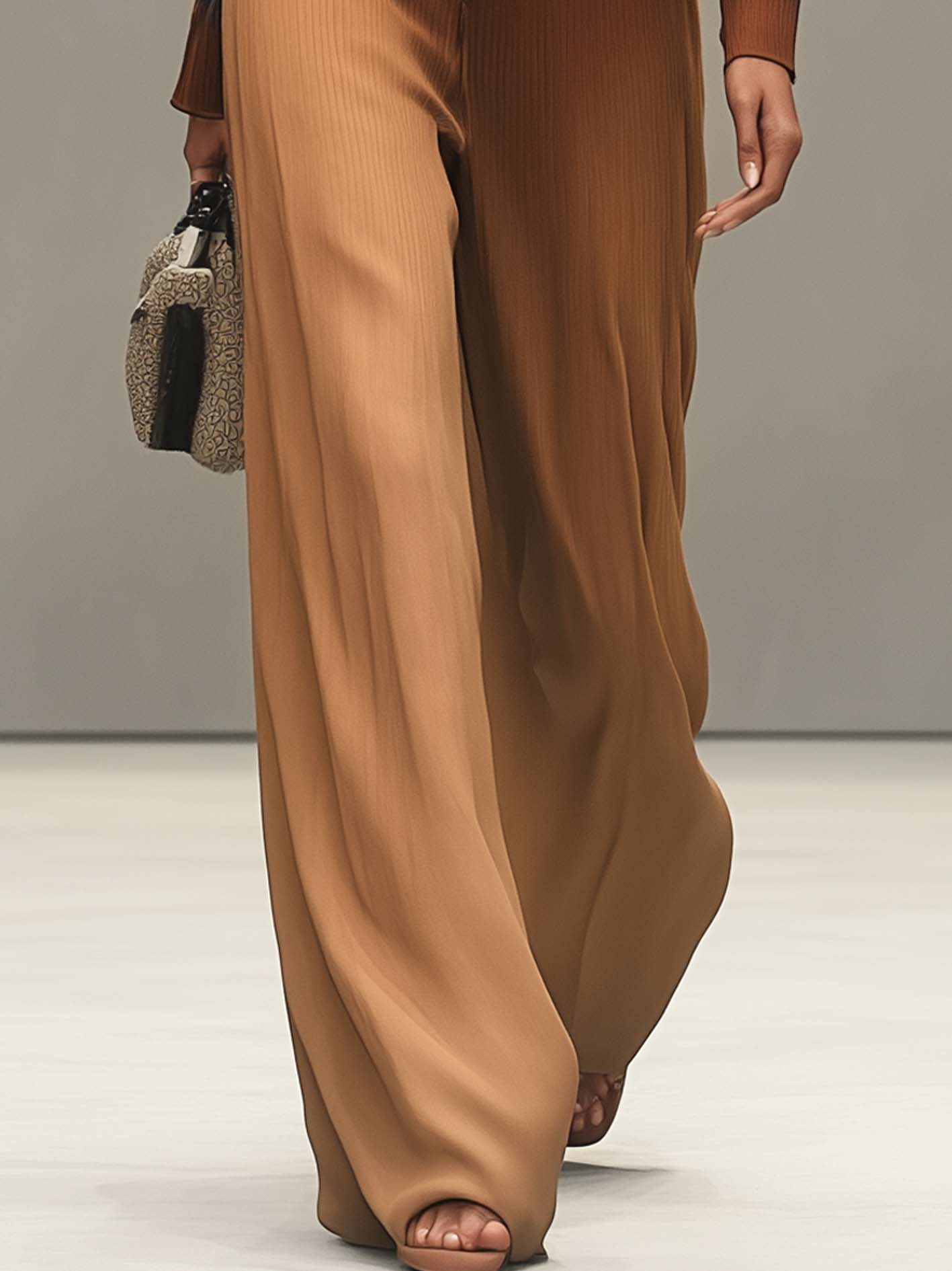 Brown Turtleneck Sweatshirt Jumpsuit With Navy Gradient