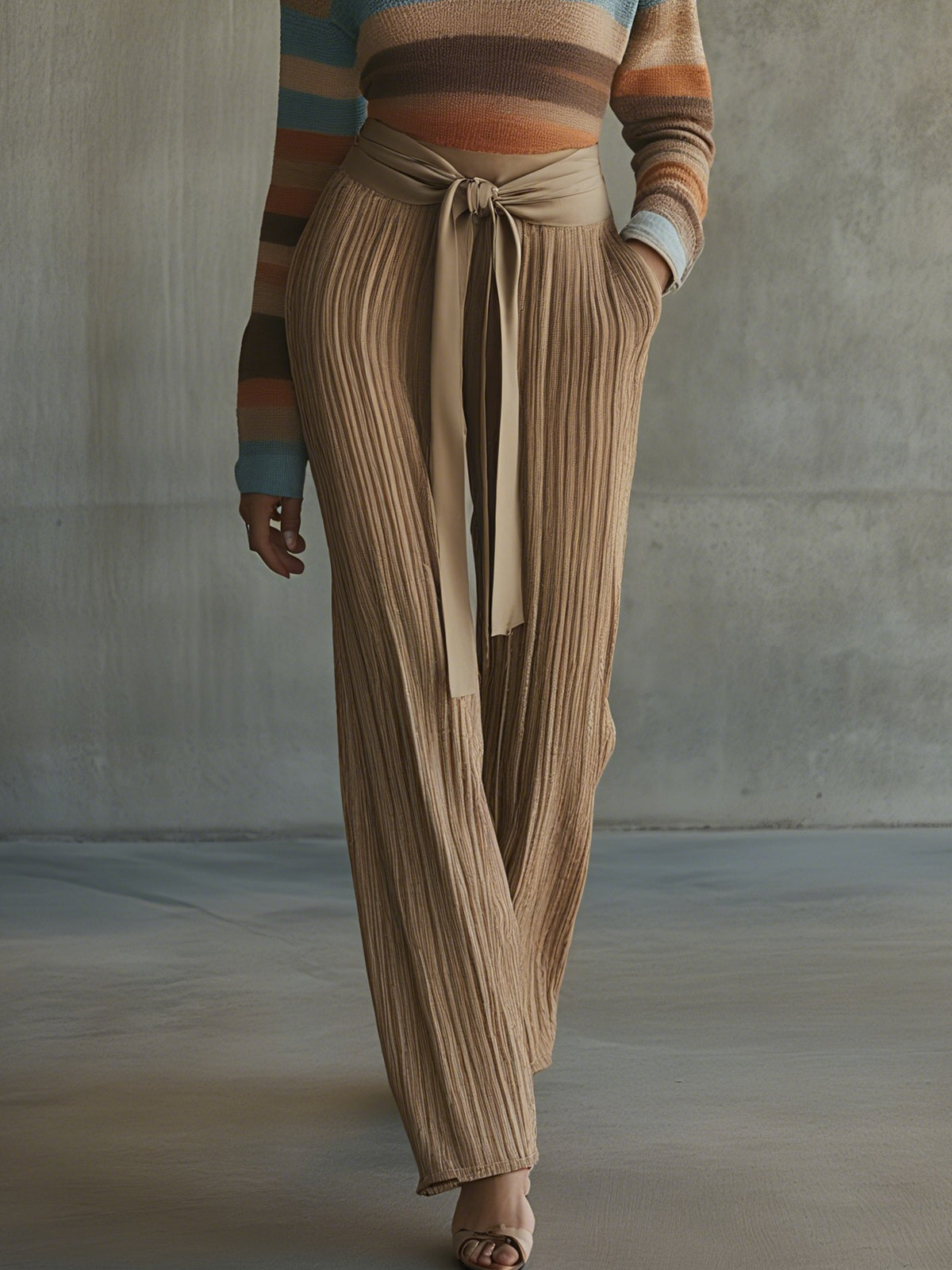 Striped Knit Top And Knit Pants Set