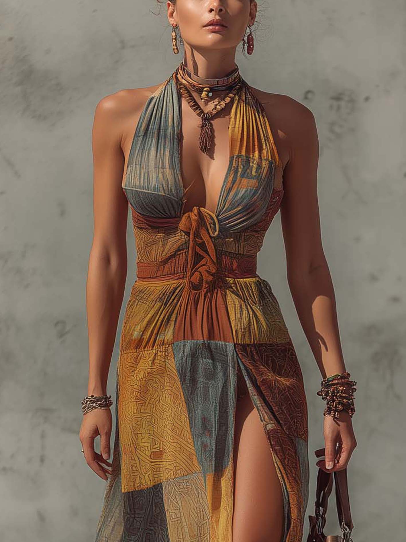 Boho Patchwork Chiffon Maxi Dress