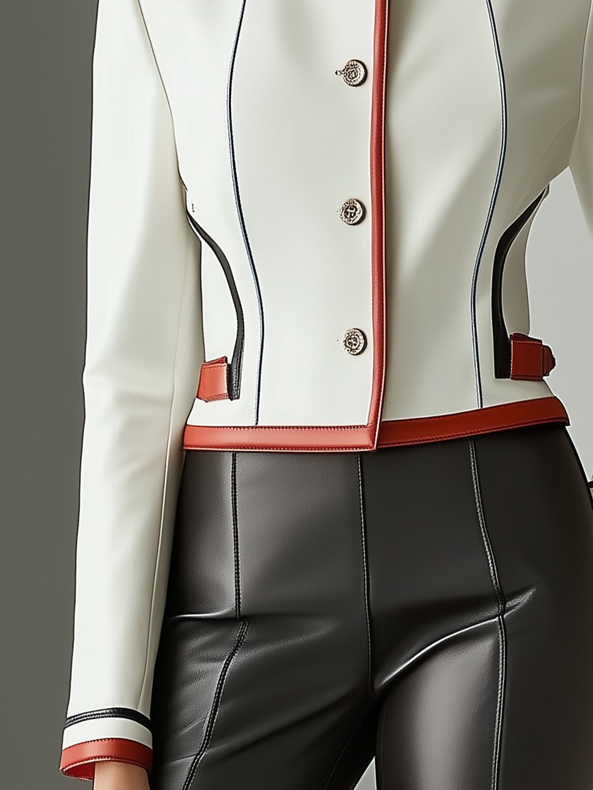 Faxu Leather Contrast Trim Jacket