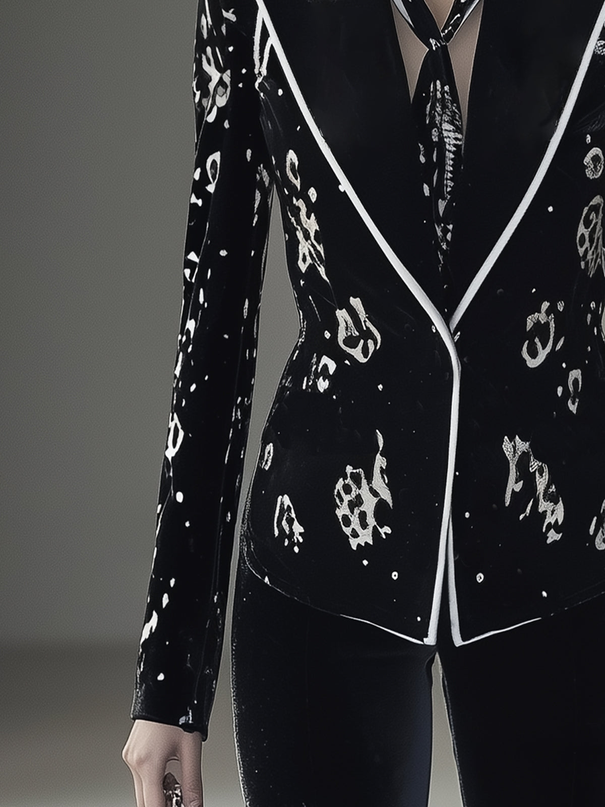 Black Velvet Blazer With Leopard Print