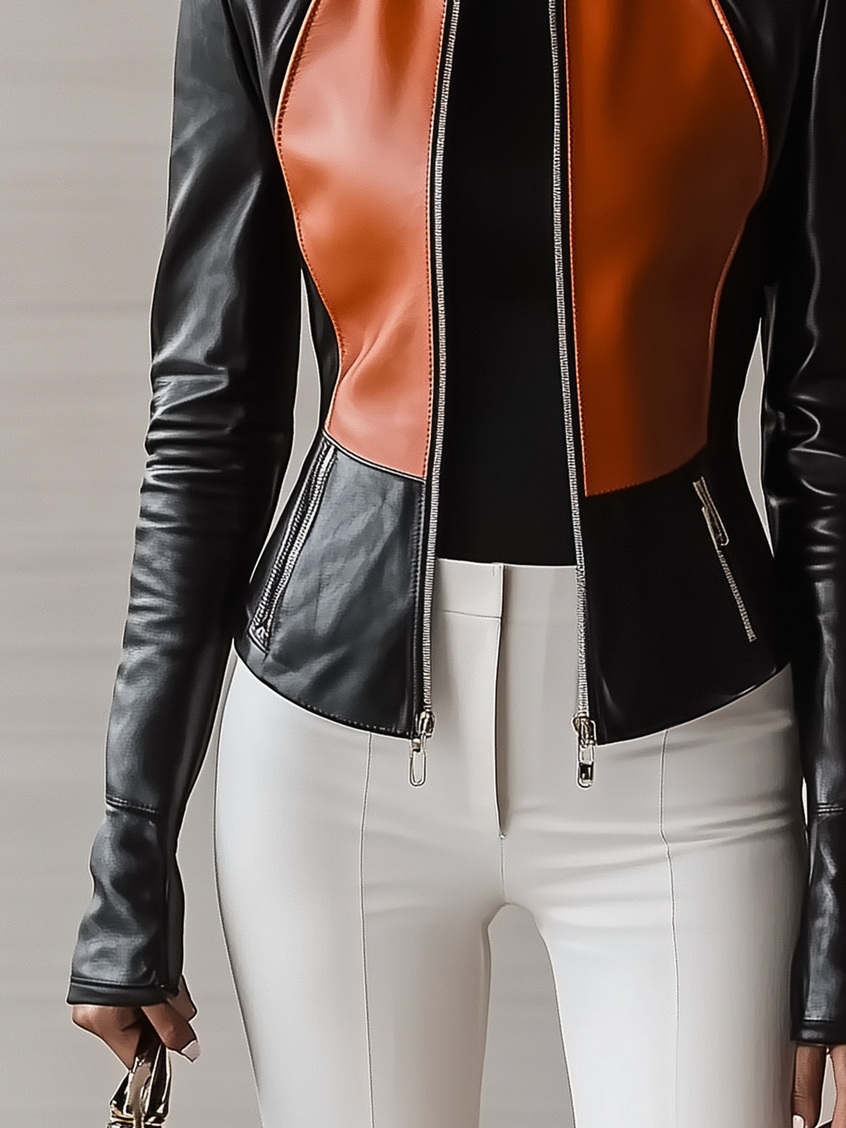 Contrast Panel Faux Leather Jacket