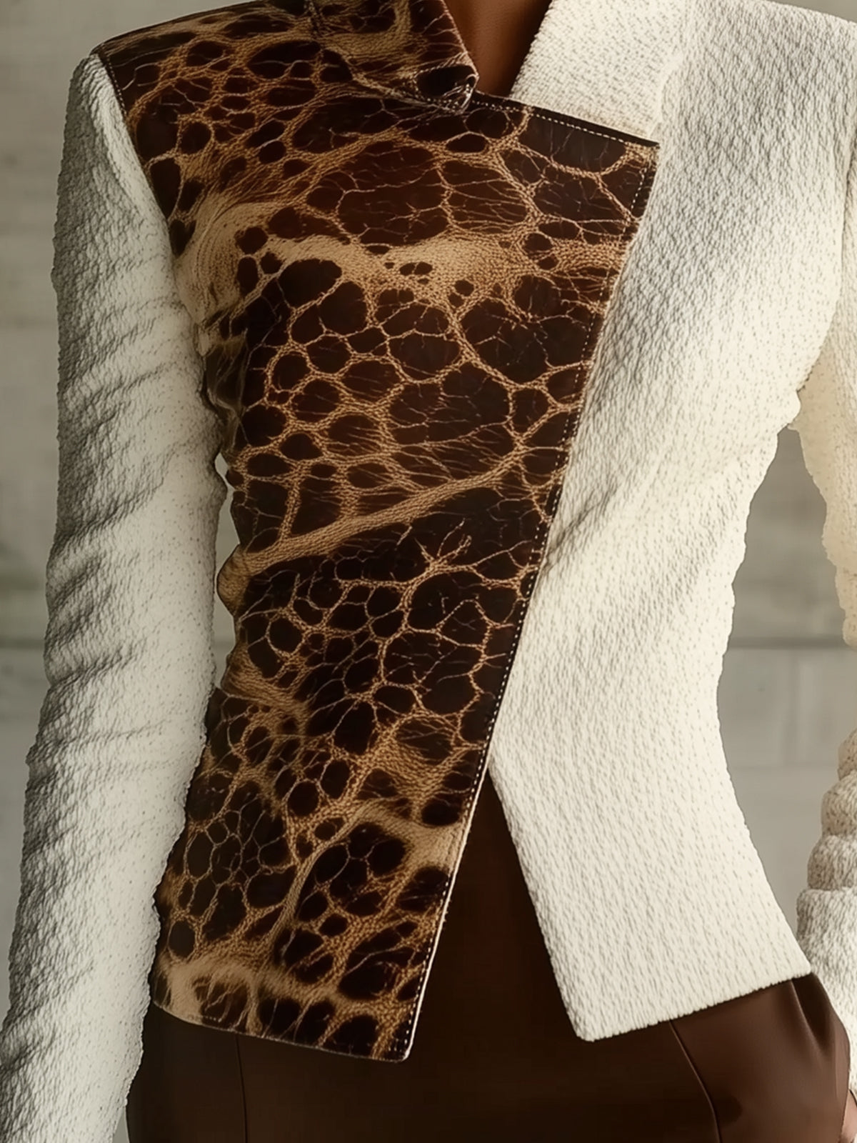 White Asymmetrical Animal Print Blazer