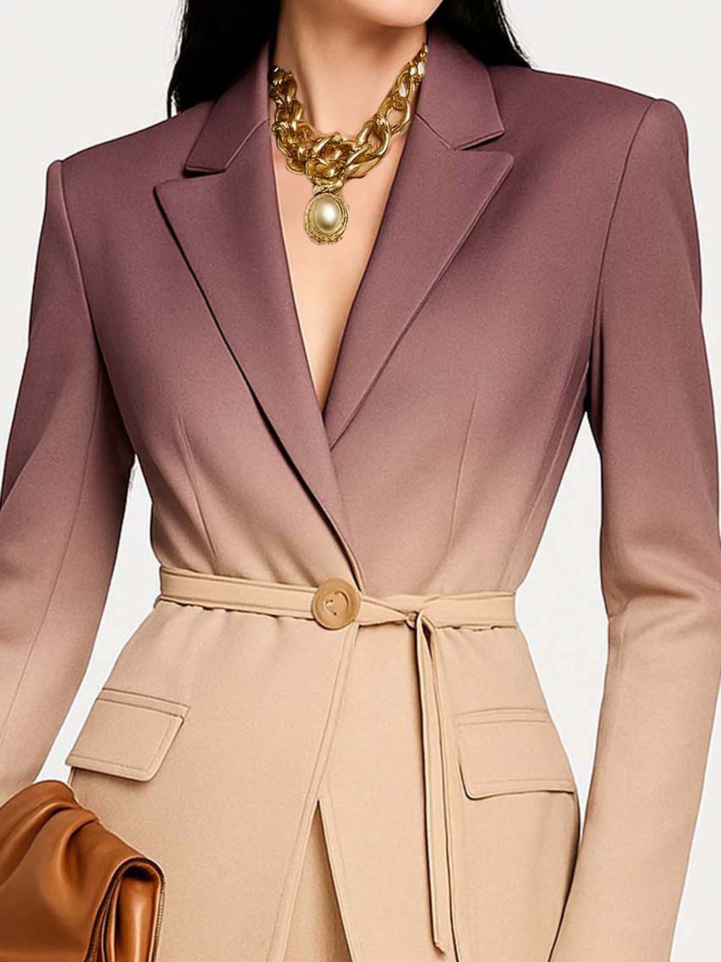 Office Fashion Lady Pink Blazer With Gradient Print