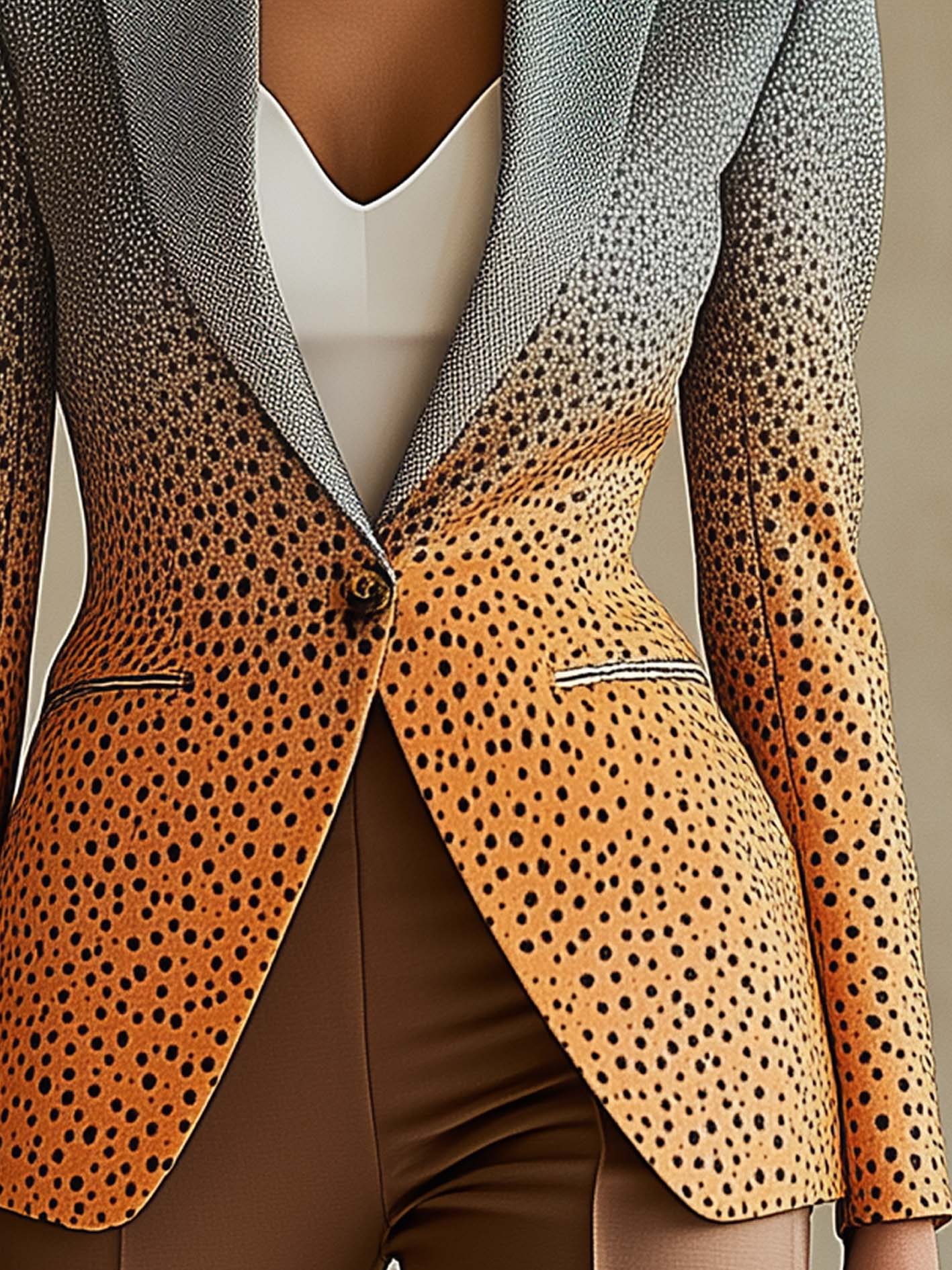 Gray Blazer With Orange And Leopard Print Gradient