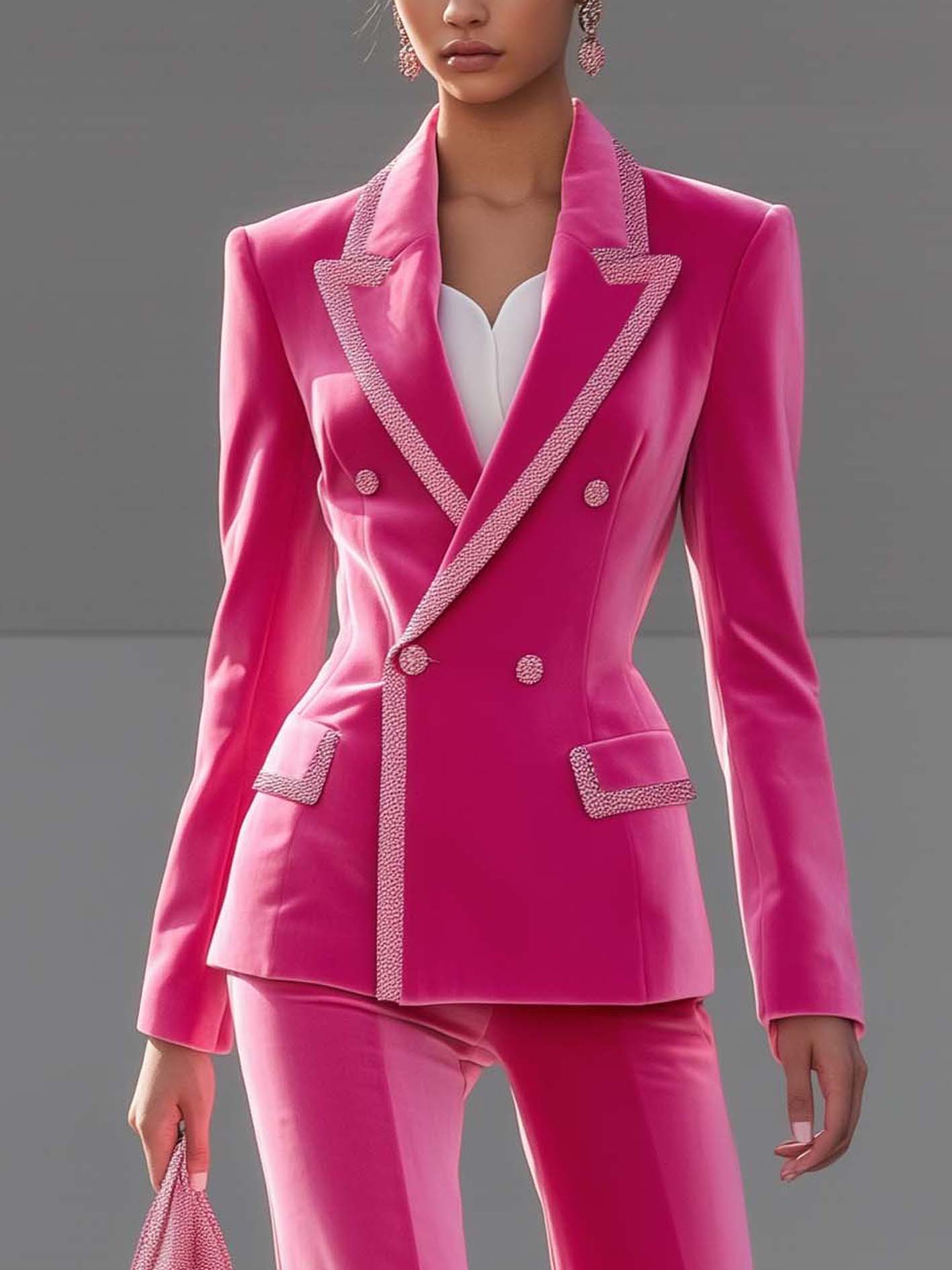 Barbie Pink Velvet Blazer With Light Pink Web Trim