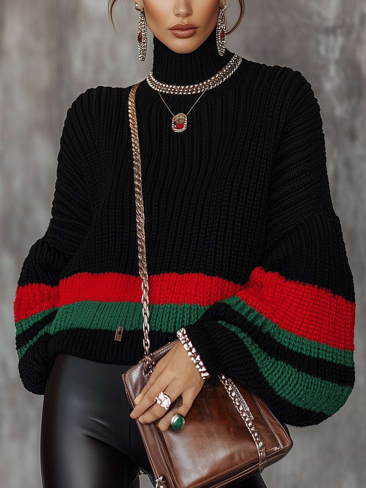 Black Bold Stripes Knit Sweater